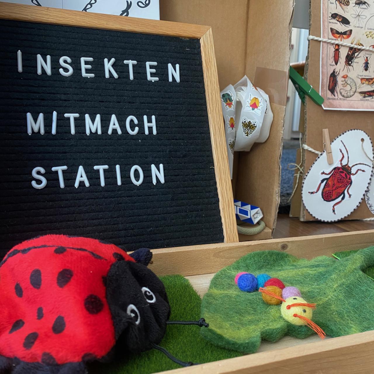 Ein Tafel auf der Insektenmitmachstation steht