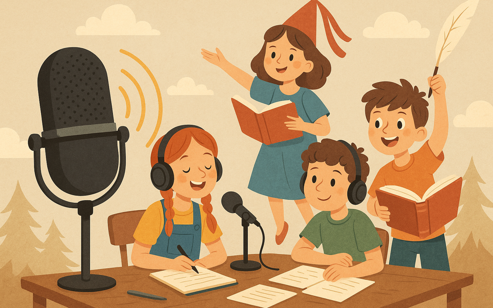 Kinder nehmen Podcast auf