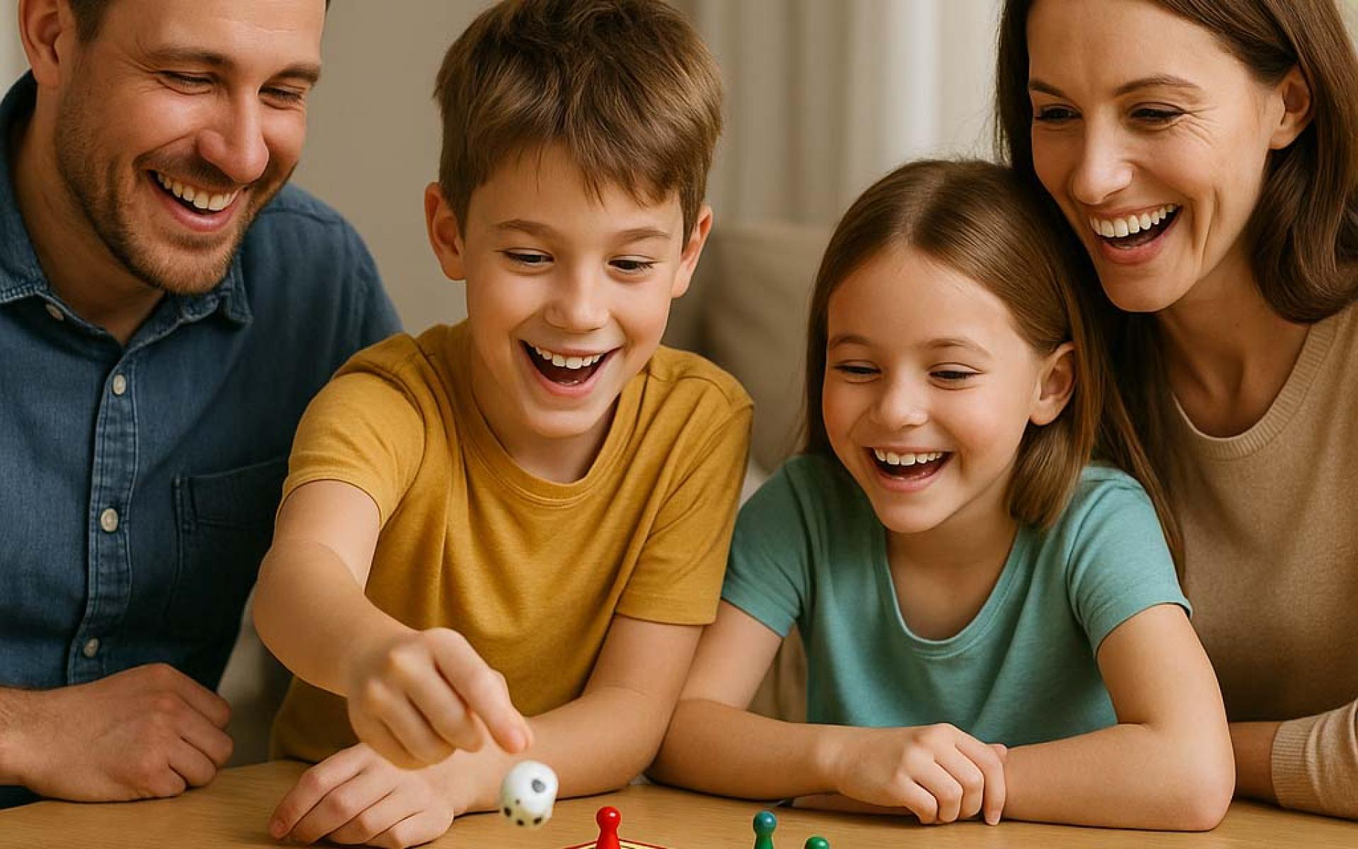 Eltern spielen mit ihren Kindern Mensch ärgere dich nicht