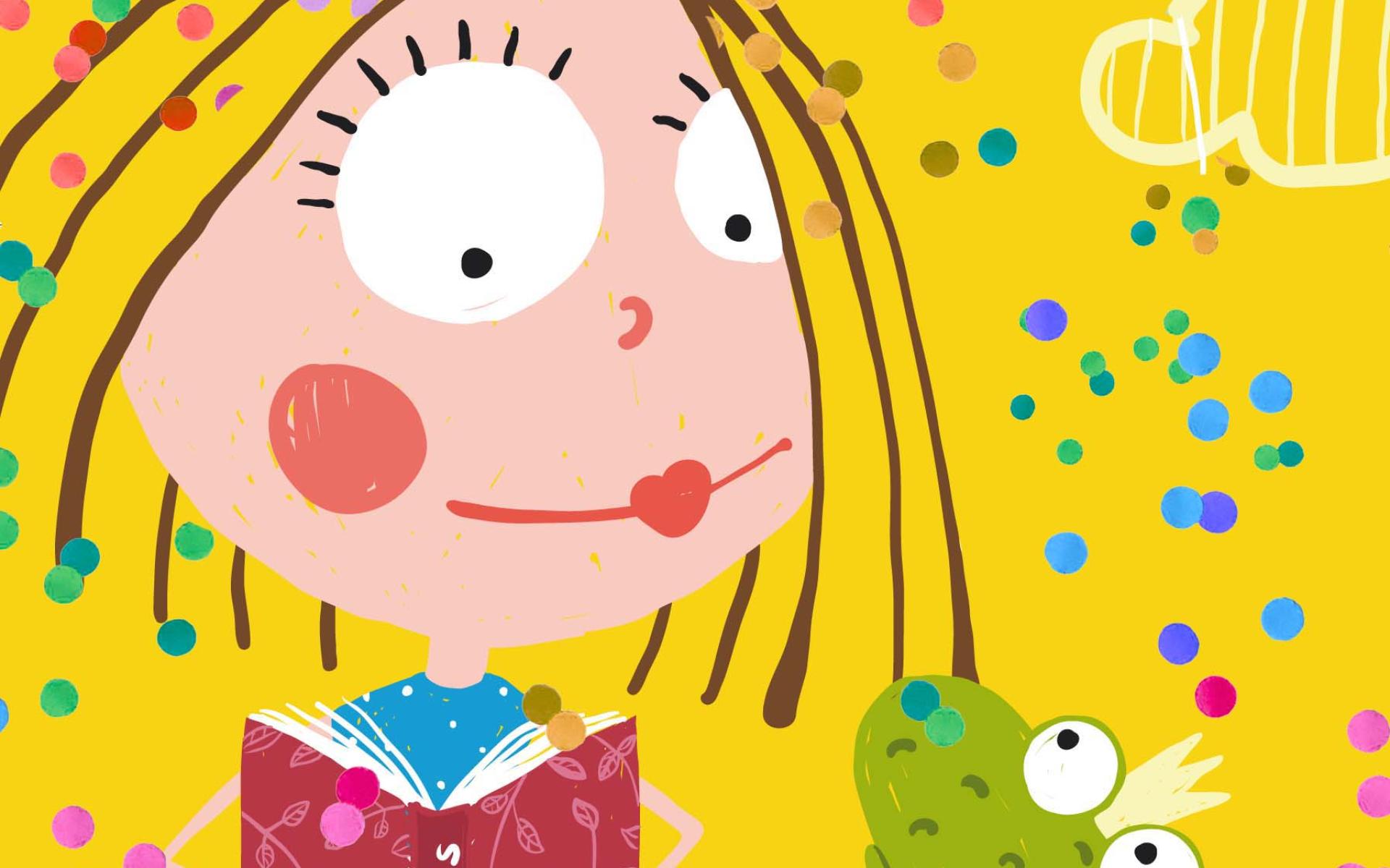 Eine Prinzessin liest einem Frosch aus einem Buch vor