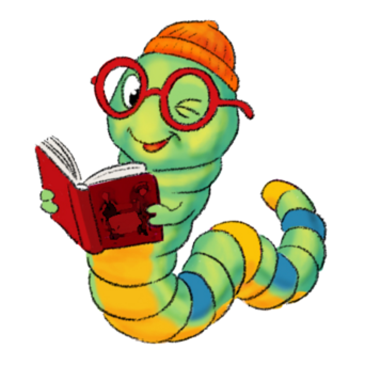 ein lesender Wurm mit Brille